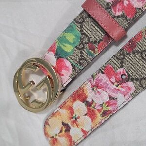 Gucci Blooms Floral Belt Pink Gold GG Buckle